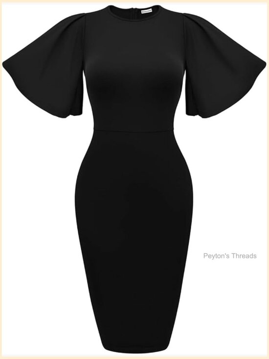 Dresses & Skirts - Women's Bodycon Ruffle Flared Short Sleeve Pencil Midi Dress